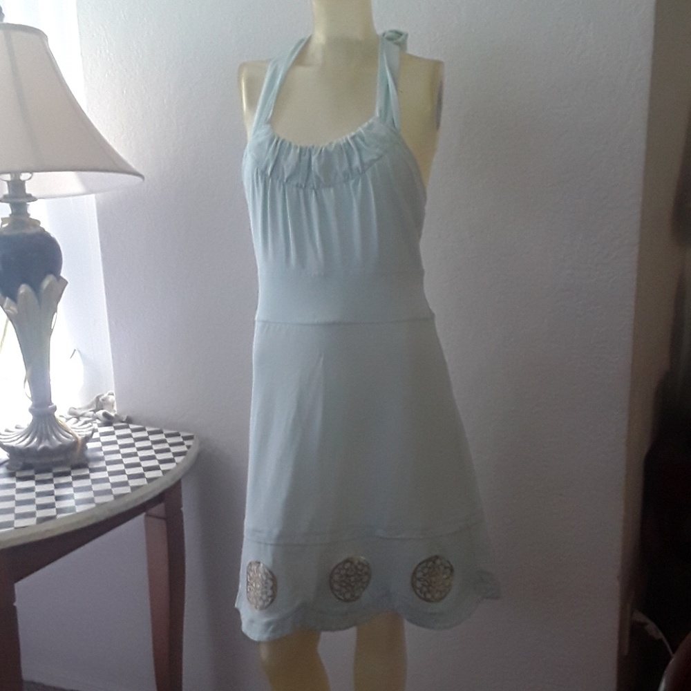 Vfish dress light blue gold stretch sz S